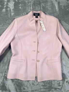 New Ellen Tracy Dillards Wool Blend Blazer Jacket Sz 12 Pink Collarless